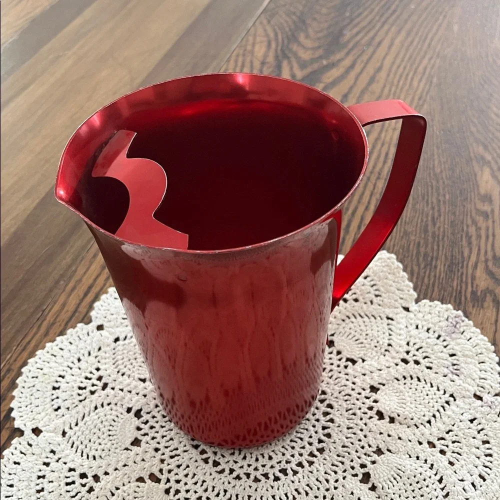 Vintage mid-century aluminum Red Metal Pitcher